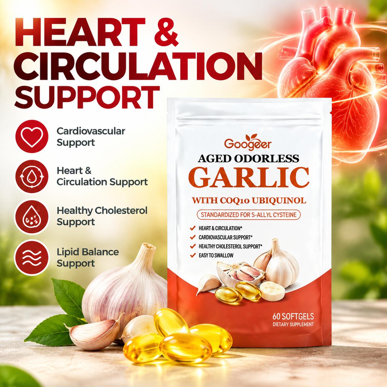 Coq10 Ubiquinol Softgel - Geruchslose Knoblauch-Weichkapseln zur Förderung der Herz-Kreislauf-Gesundheit,